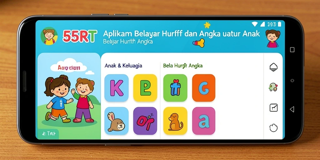 Antarmuka aplikasi 55RT yang ceria dan edukatif.