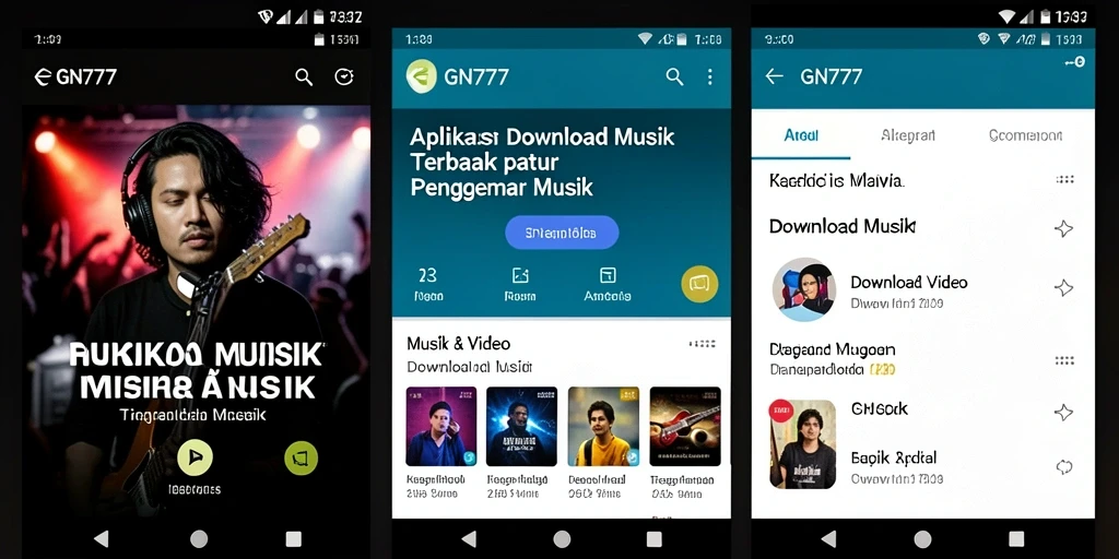 Screenshot antarmuka GN777 dengan fitur Download Musik yang mudah digunakan.