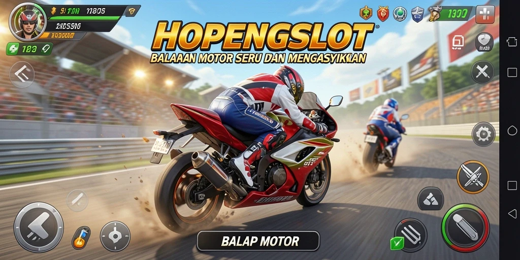Tampilan antarmuka permainan Balap Motor yang menarik dan interaktif.