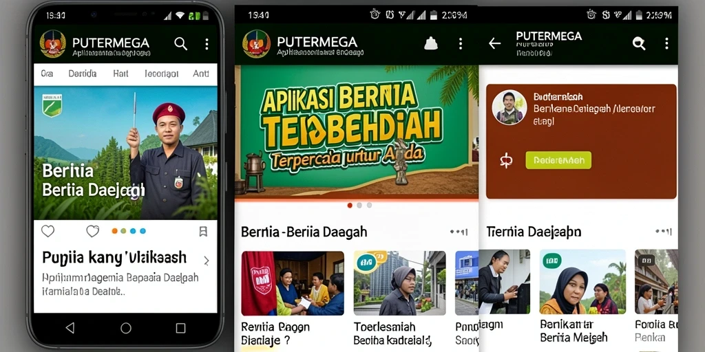 Antarmuka aplikasi PUTERMEGA menampilkan berita daerah terkini dan relevan.
